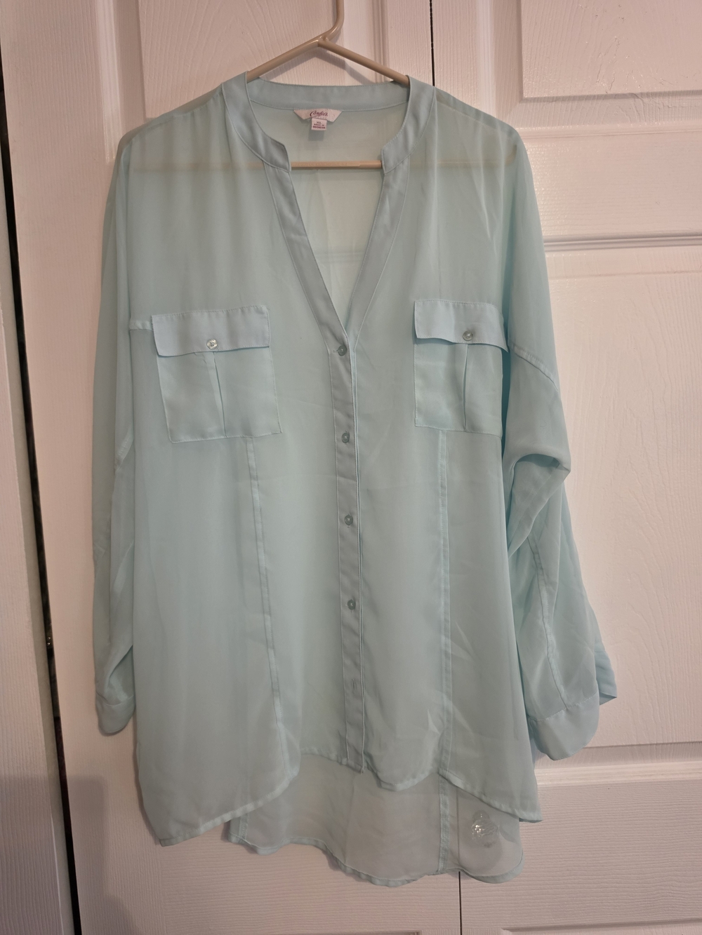 Candie's Light Aqua Chiffon Button-Front High-Low Blouse